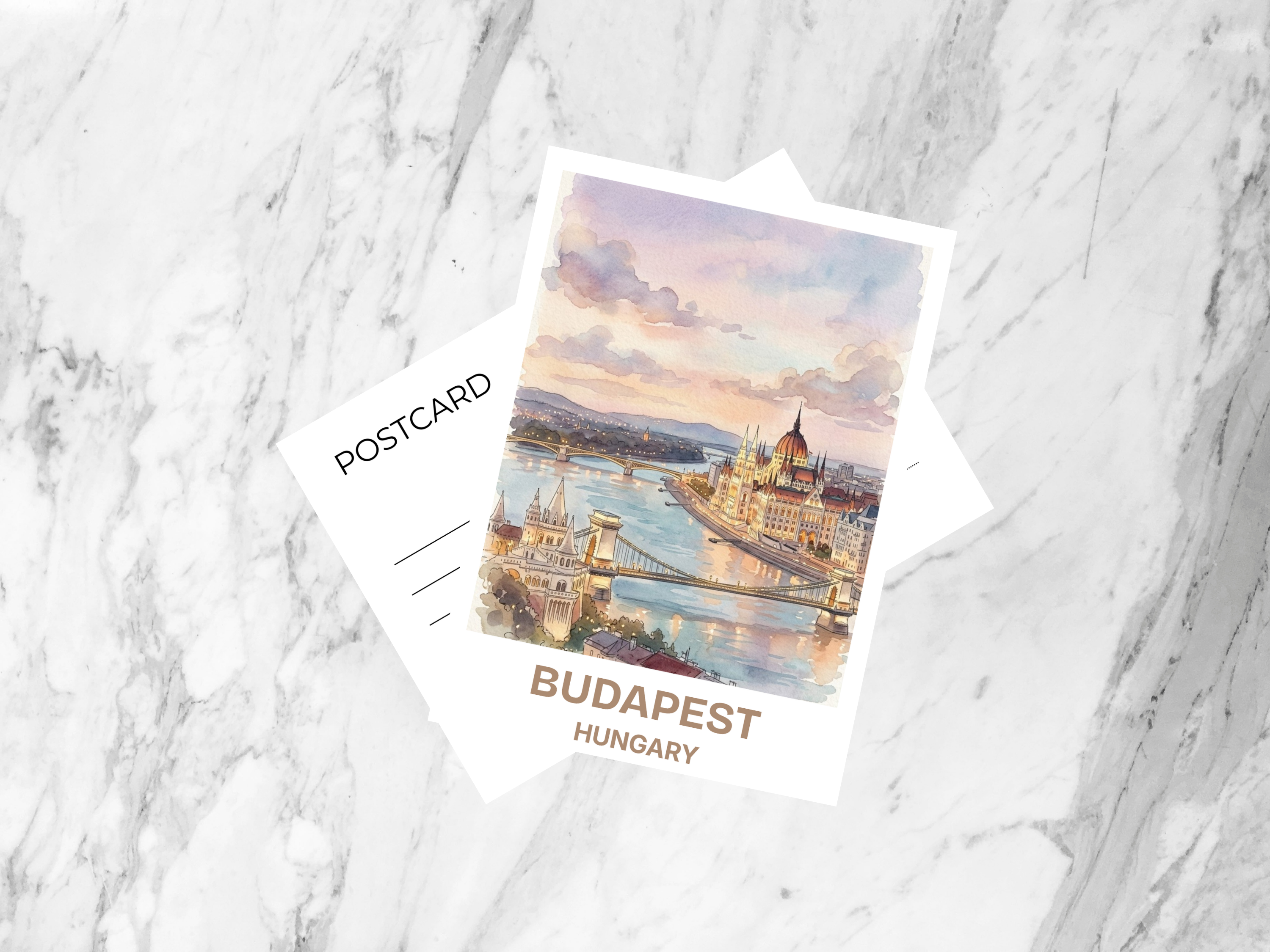 Budapest Hungary Watercolor Postcard Danube Travel Art Historic City Souvenir Card Europe Vacation Gift Decor Chain Bridge Artwork