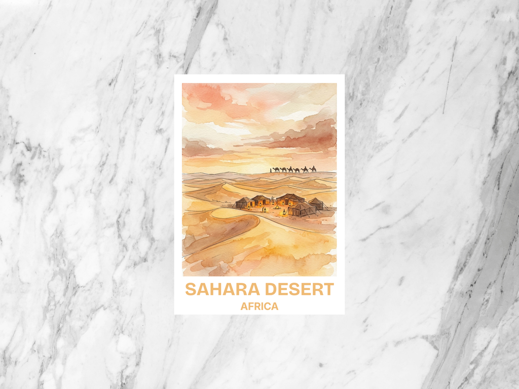 Sahara Desert Watercolor Handmade Blank Book Postcard Desert Travel Art Sand Dunes Souvenir Card Adventure Vacation Gift Decor