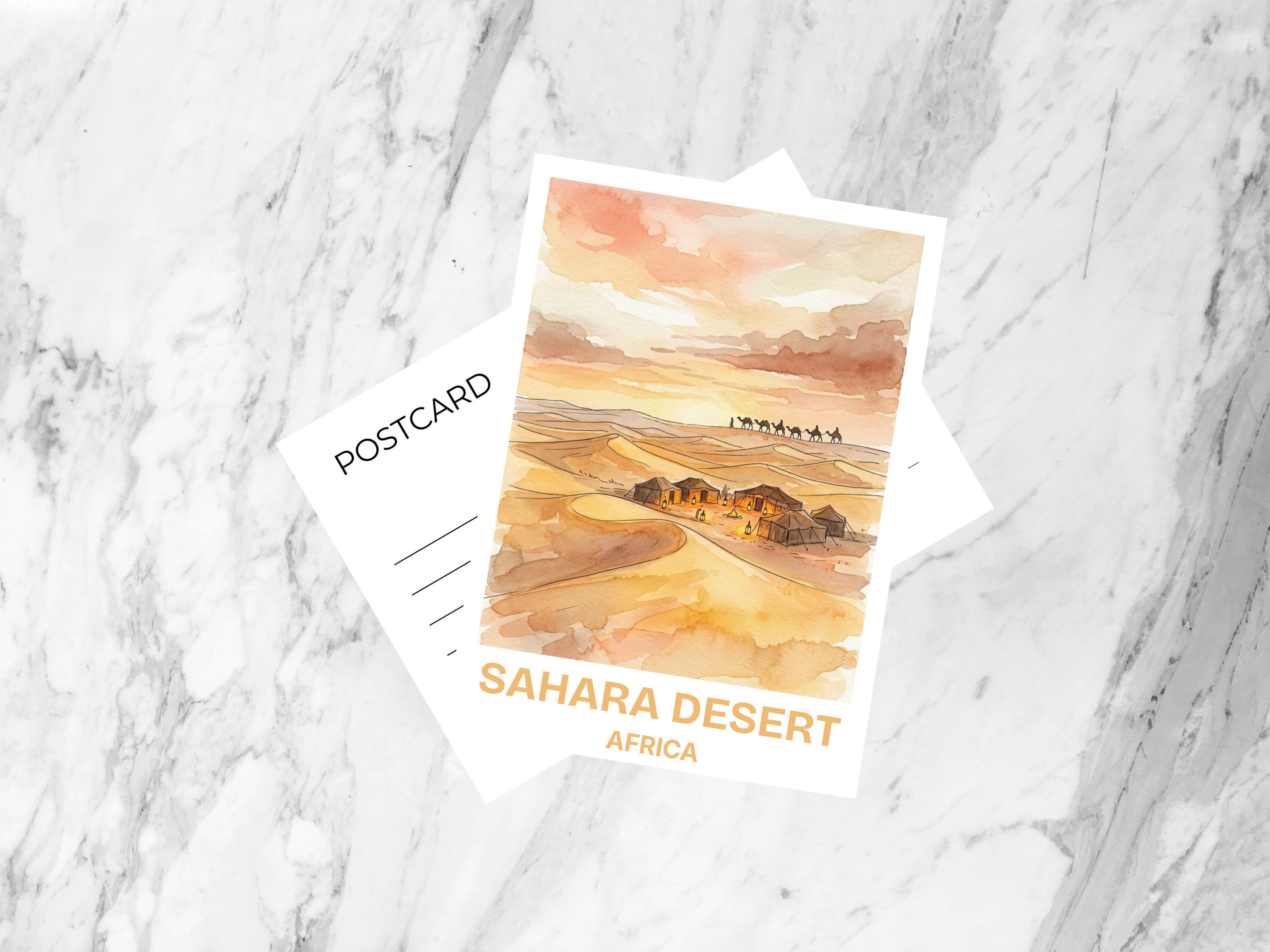Sahara Desert Watercolor Handmade Blank Book Postcard Desert Travel Art Sand Dunes Souvenir Card Adventure Vacation Gift Decor