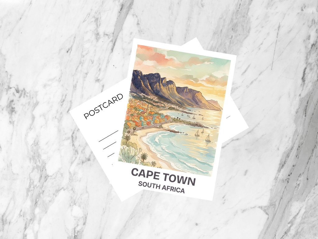 Cape Town South Africa Watercolor Postcard Table Mountain Travel Art Coastal Souvenir Card Vacation Gift Decor Cute Office Wall Photo