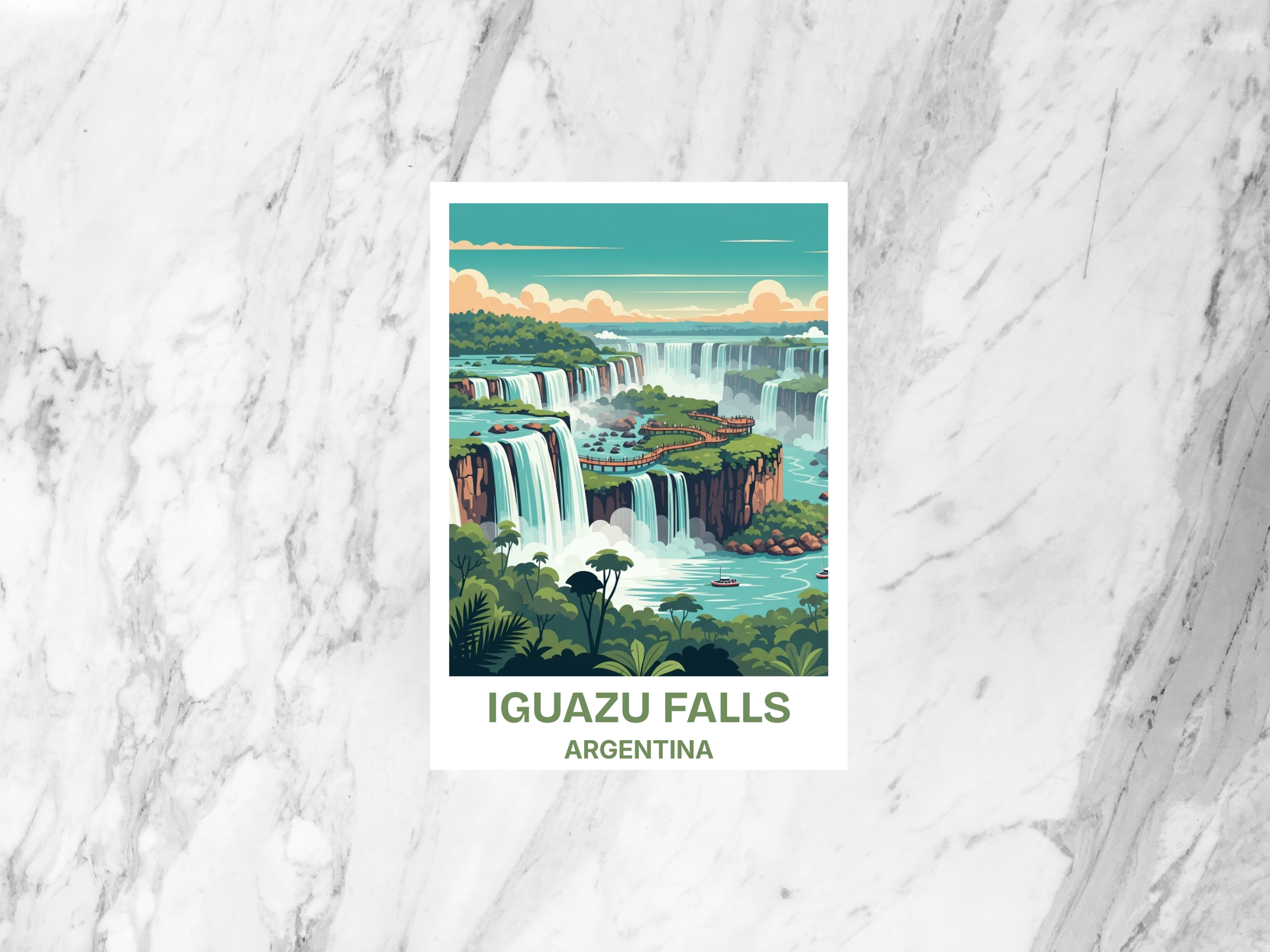 Iguazu Falls Nature Travel Postcard Retro Vintage Travel Poster Mid Century Argentina Brazil Scenic Waterfall Art Card