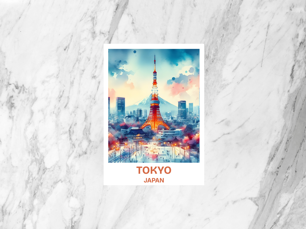 Watercolor Tokyo Travel Postcard Blank Japan Holiday Keepsake Gift for Traveler Custom Vintage Japanese City Art Postcard Print