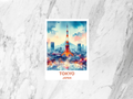 Watercolor Tokyo Travel Postcard Blank Japan Holiday Keepsake Gift for Traveler Custom Vintage Japanese City Art Postcard Print