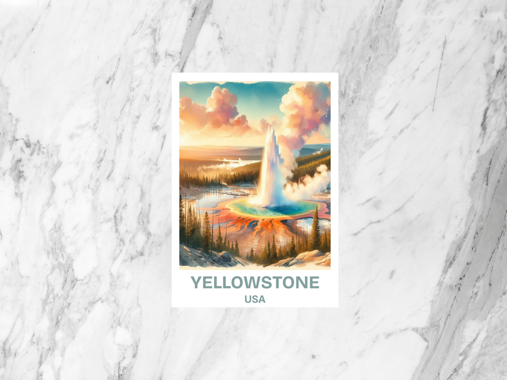 Yellowstone National Park Postcard Watercolor Wyoming Landscape Matte or Gloss Scenic Nature Postcard Geyser Collectible Art