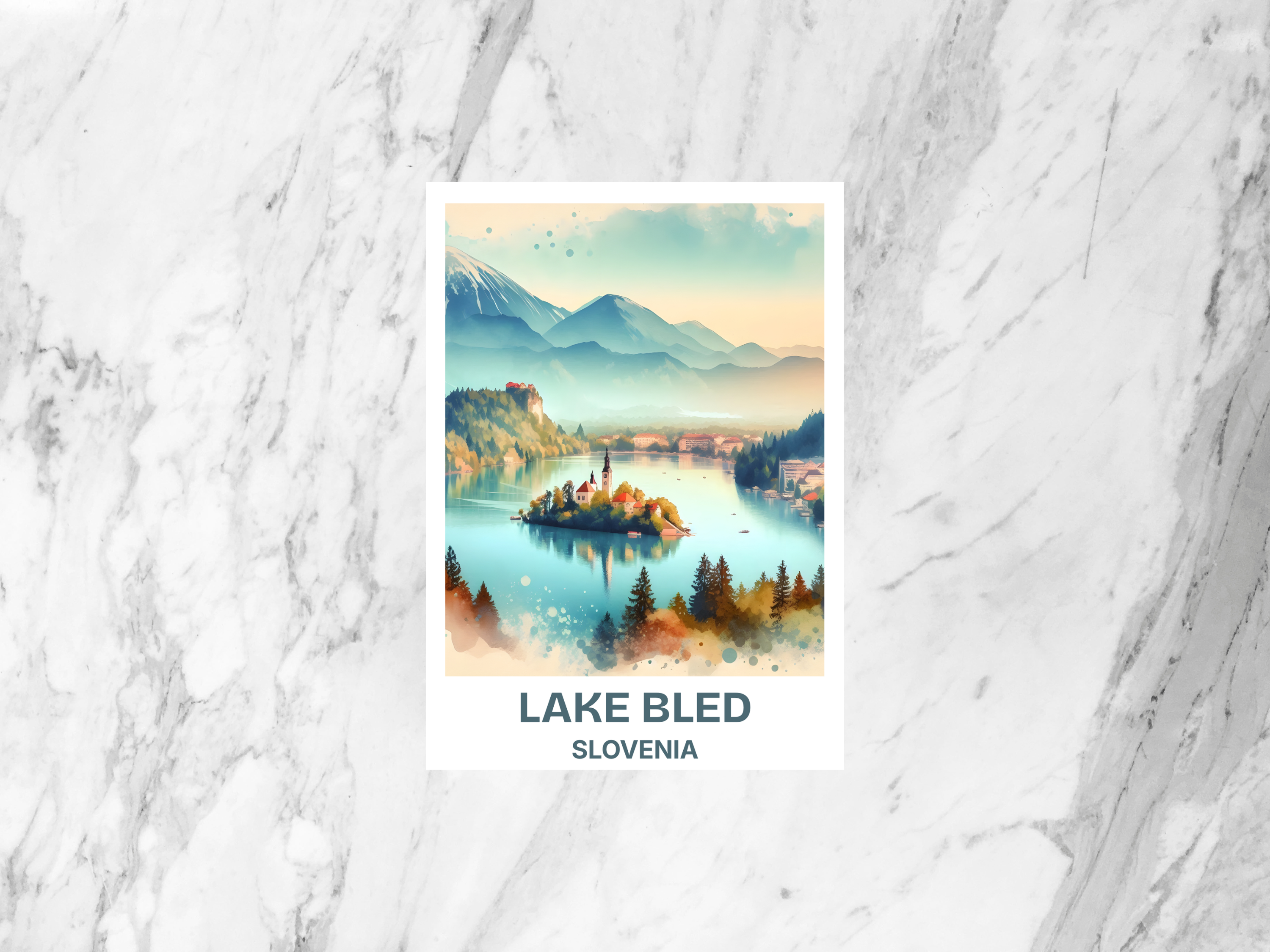 Lake Bled Travel Postcard Slovenia Holiday Blank Watercolor Postcard Europe Summer Vacation Travel Diary Keepsake Gift for Traveler
