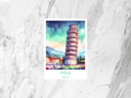 Pisa Italy Travel Postcard Europe City Portrait Postcard Print Summer Vacation Travel Planner Souvenir Watercolor Painting Poster