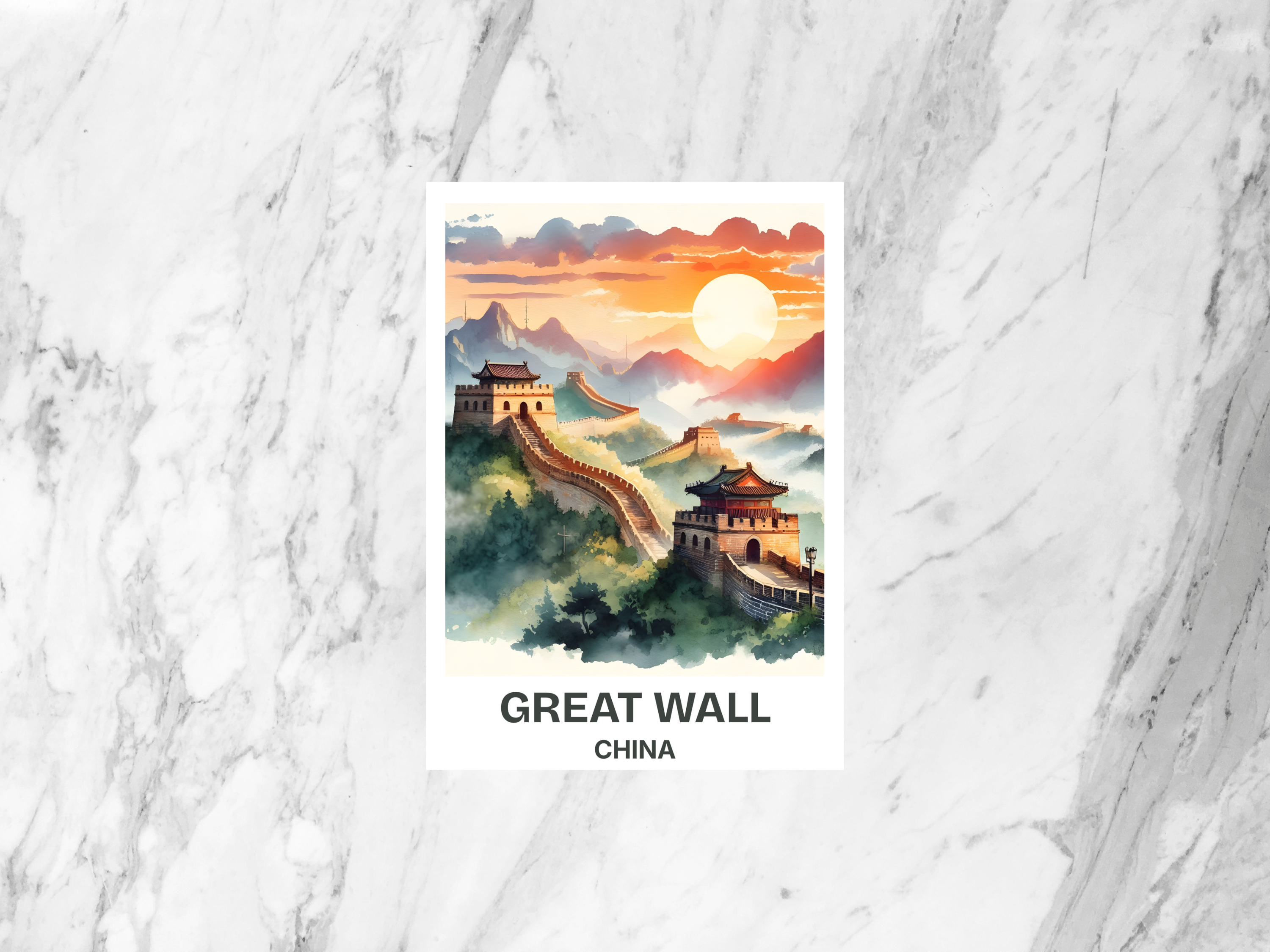 Great Wall of China Watercolor Painting Postcard Beijing City Blank Travel Postcard Gift for Travelers Asia Travel Scrapbook Poster Print
