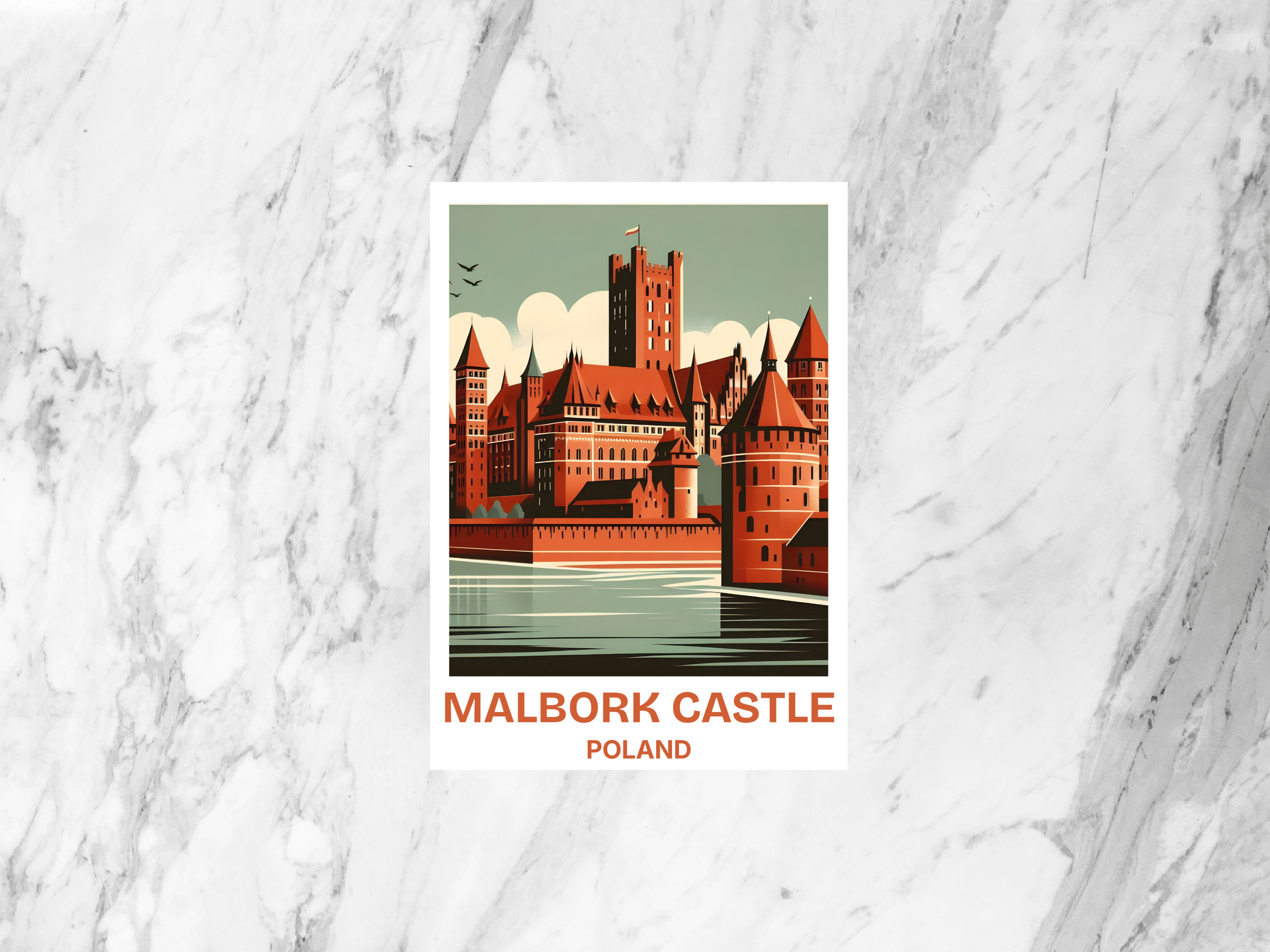 Blank Poland Holiday Travel Postcard Print Gift for Traveler Custom Watercolor Malbork Castle Postcard Europe Travel Scrapbook Accessory