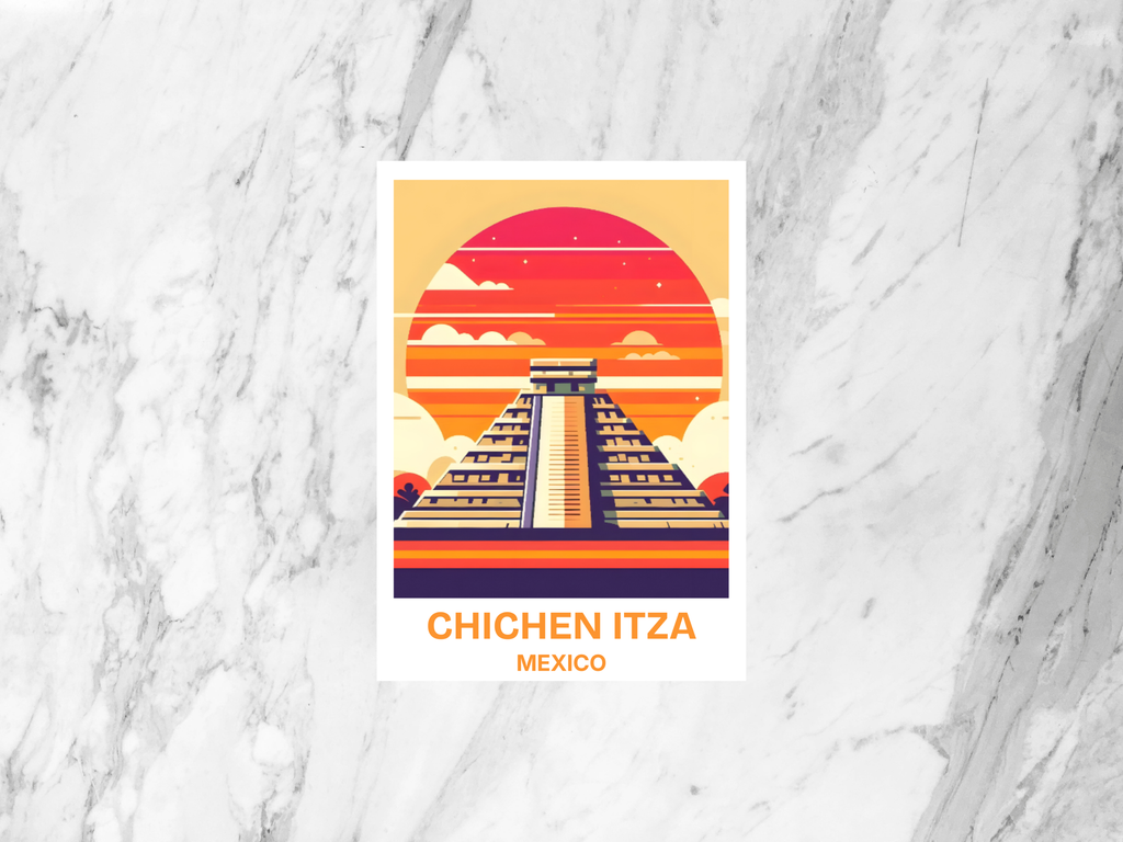 Chichen Itza Postcard Kukulkan Pyramid Mexico Travel Souvenir Mayan Ruins Artwork Yucatan Art Travel Keepsake Ancient Pyramid Illustration