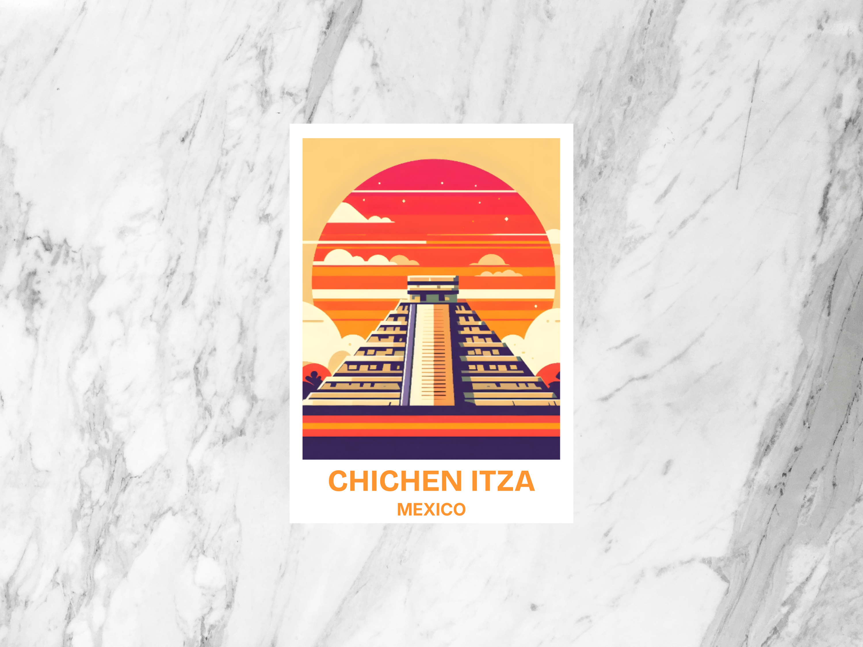 Chichen Itza Postcard Kukulkan Pyramid Mexico Travel Souvenir Mayan Ruins Artwork Yucatan Art Travel Keepsake Ancient Pyramid Illustration