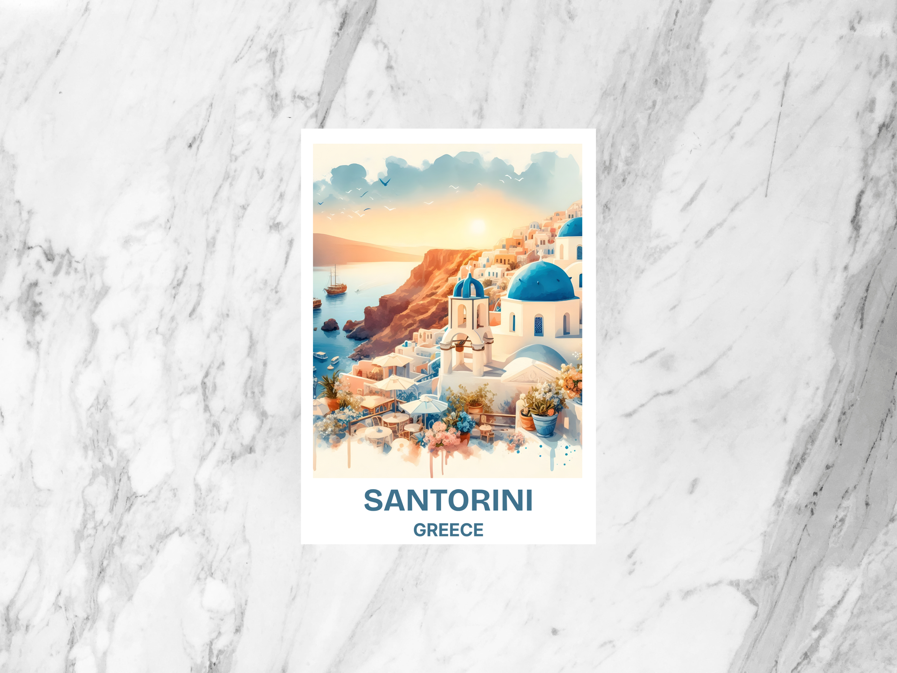Santorini Greece Watercolor Travel Postcard Europe Summer Vacation Travel Diary Keepsake Blank Holiday Postcard Cute Postcard Design