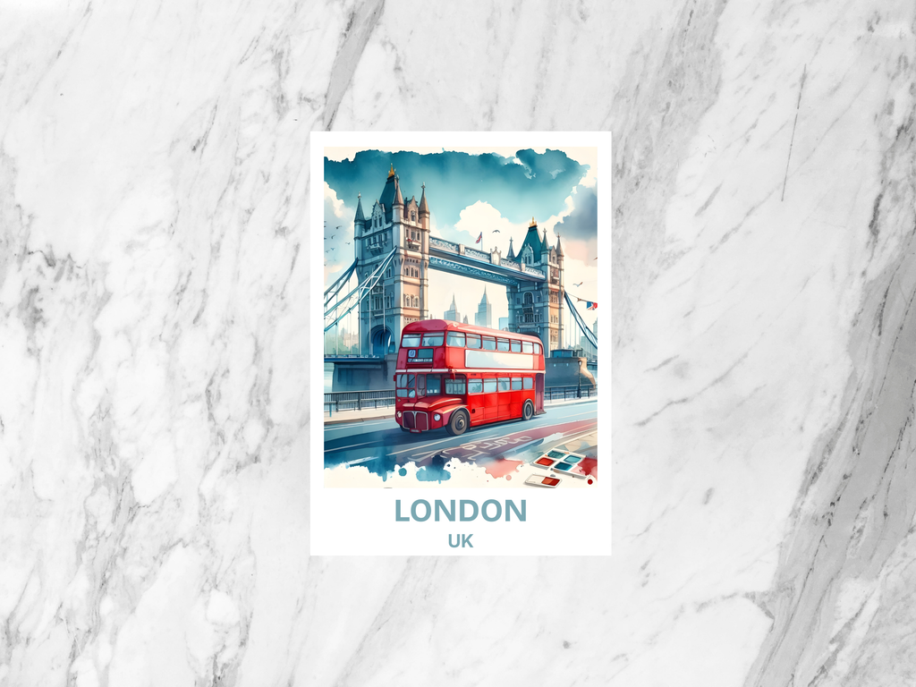 London Travel Postcard Watercolor UK Portrait Poster Print Summer Vacation Memento Travel Bookmark Europe Holiday Souvenir