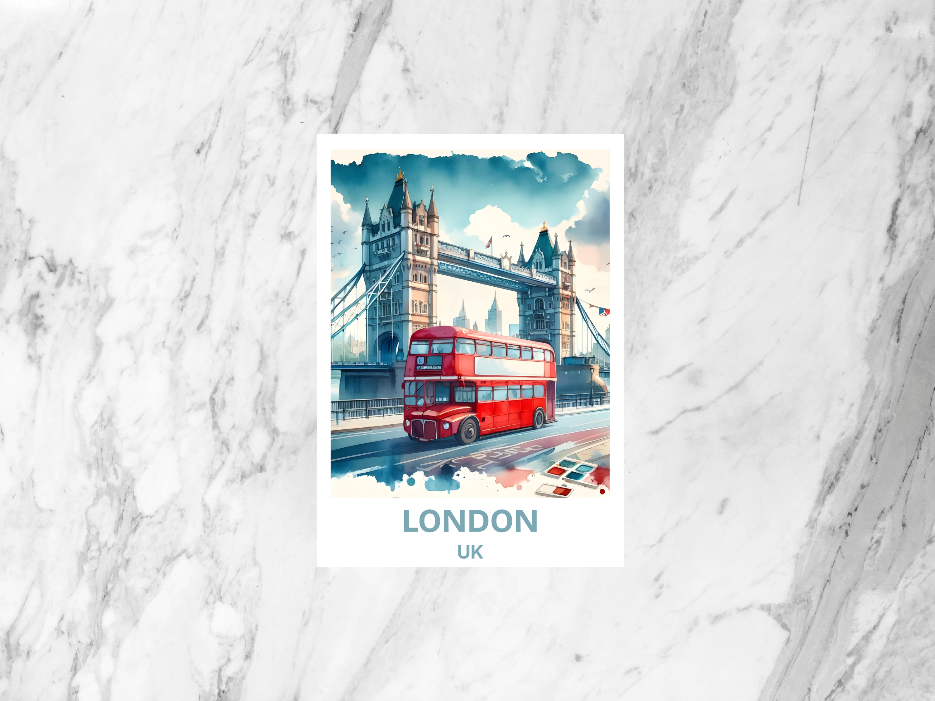 London Travel Postcard Watercolor UK Portrait Poster Print Summer Vacation Memento Travel Bookmark Europe Holiday Souvenir