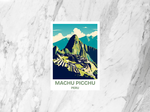 Poster of Machu Picchu on a marble background