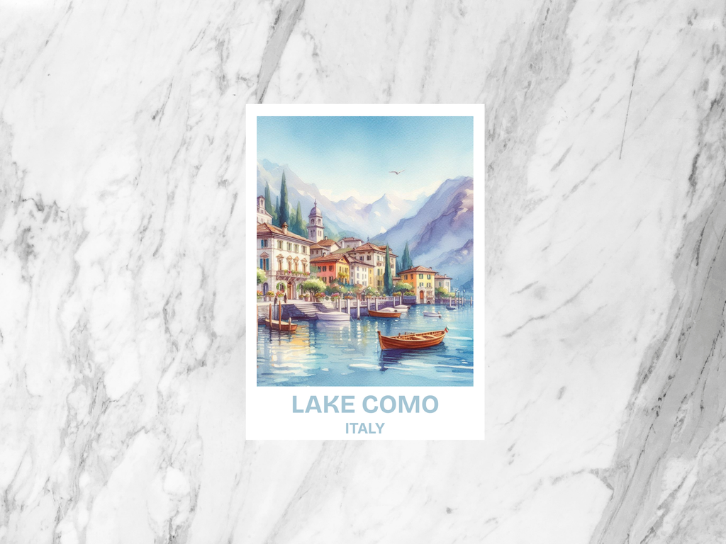 Lake Como Art Postcard Italy Watercolor Travel Souvenir Lake Como Travel Art Print Scenic Postcard Illustration Gift
