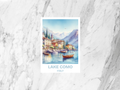 Lake Como Art Postcard Italy Watercolor Travel Souvenir Lake Como Travel Art Print Scenic Postcard Illustration Gift