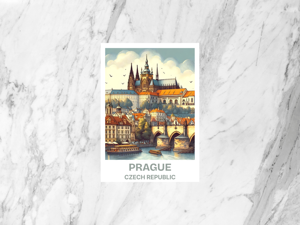 Prague Castle Travel Postcard Europe Holiday Travel Diary Keepsake Gift for Travelers Blank Holiday Postcards Travel Journal Print