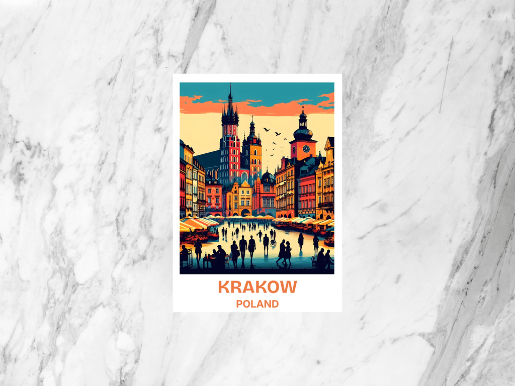 Poland Travel Postcard Krakow City Portrait Poster Print Summer Vacation Memento Travel Bookmark Europe Holiday Souvenir