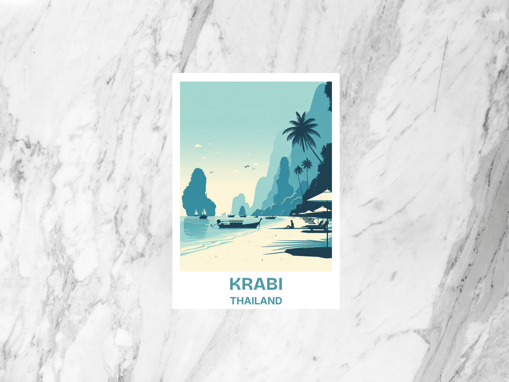 Thailand Travel Postcard Blank Krabi Holiday Keepsake Gift for Traveler Custom Vintage Art Postcard Prints Bangkok Watercolor Postcard Print
