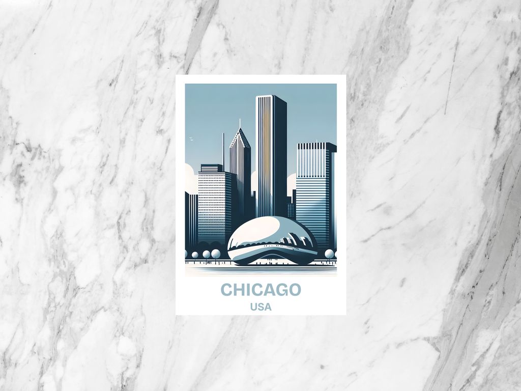 Chicago Travel Postcard USA Holiday Blank Postcard Gift for Traveler American City Travel Diary Keepsake Chicago Bean Travel Poster Print