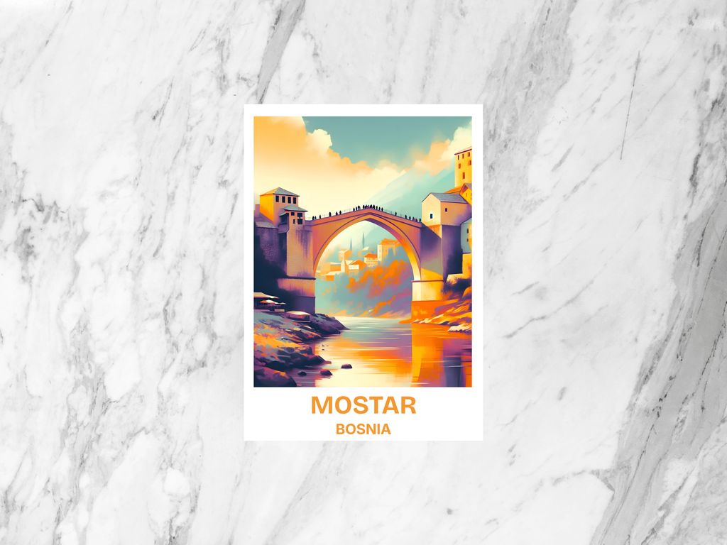 Mostar Bridge Postcard Stari Most Bosnia Travel Souvenir Historic European Bridge Travel Keepsake Bosnia Landmark Gift Neretva River Art