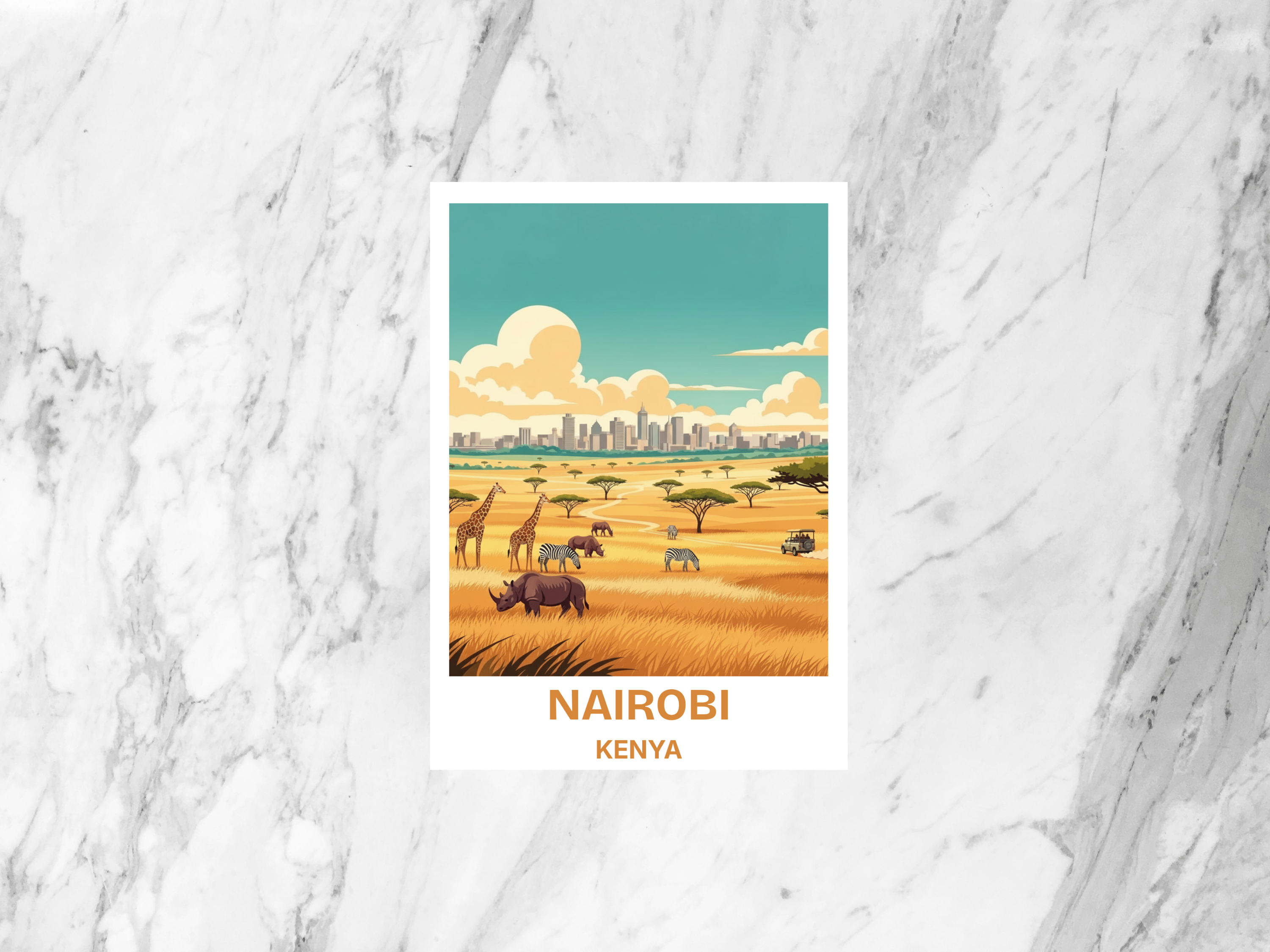 Nairobi Safari Travel Postcard Retro Vintage Travel Poster Style Kenya Wildlife Illustration Tourism Art Card