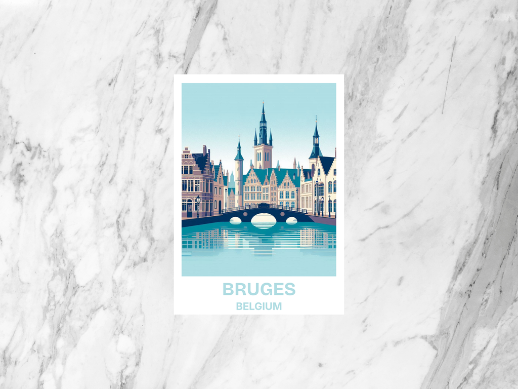 Belgium Travel Postcard Bruges City Portrait Postcard Europe City Travel Poster Print Summer Vacation Souvenir Travel Diary Bookmark
