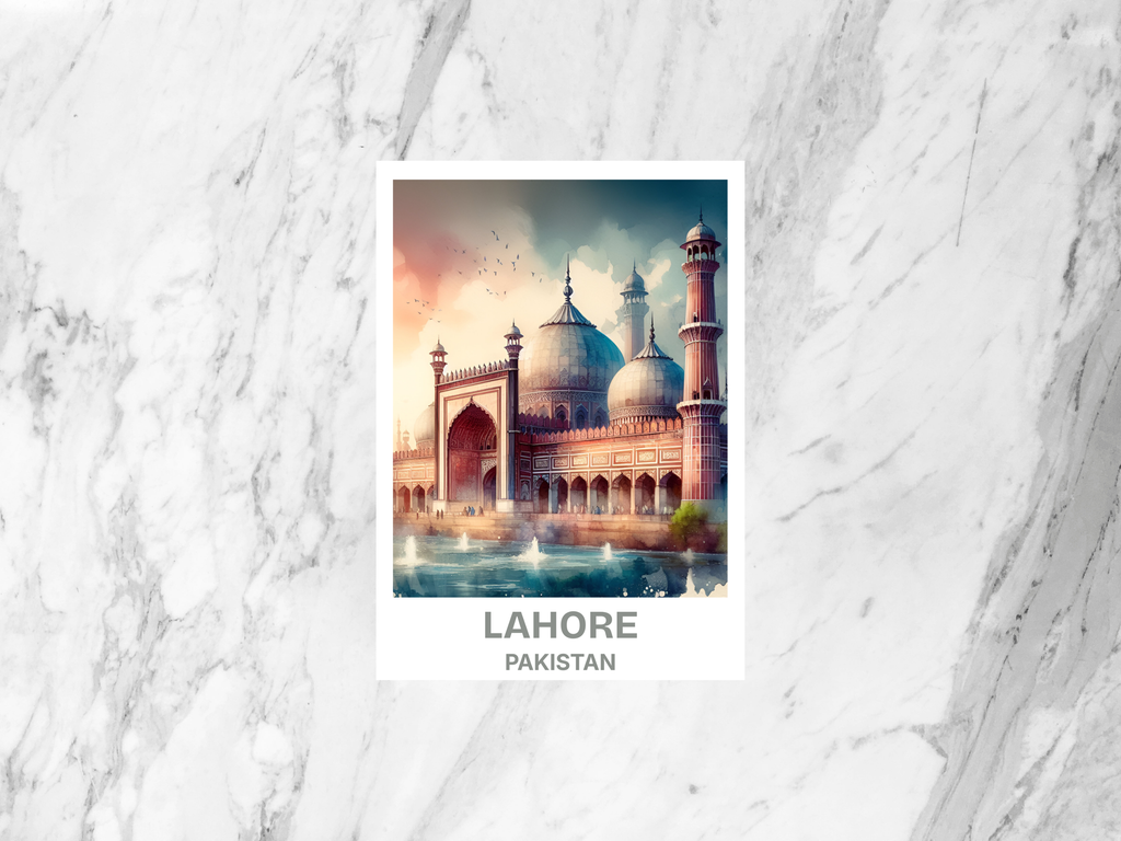 Lahore Pakistan Travel Postcard Badshah Mosque Portrait Poster Print Summer Vacation Keepsake Asia Holiday Memento