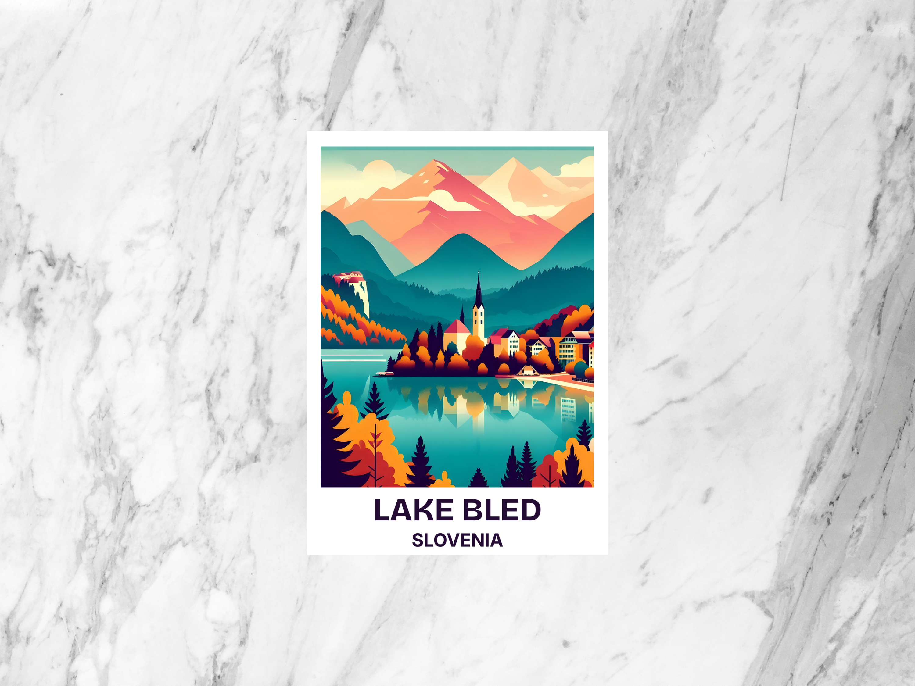 Handmade Slovenia Travel Postcard Cute Lake Bled Postcard Print Custom Blank Summer Vacation Travel Keepsake Gift for Traveler