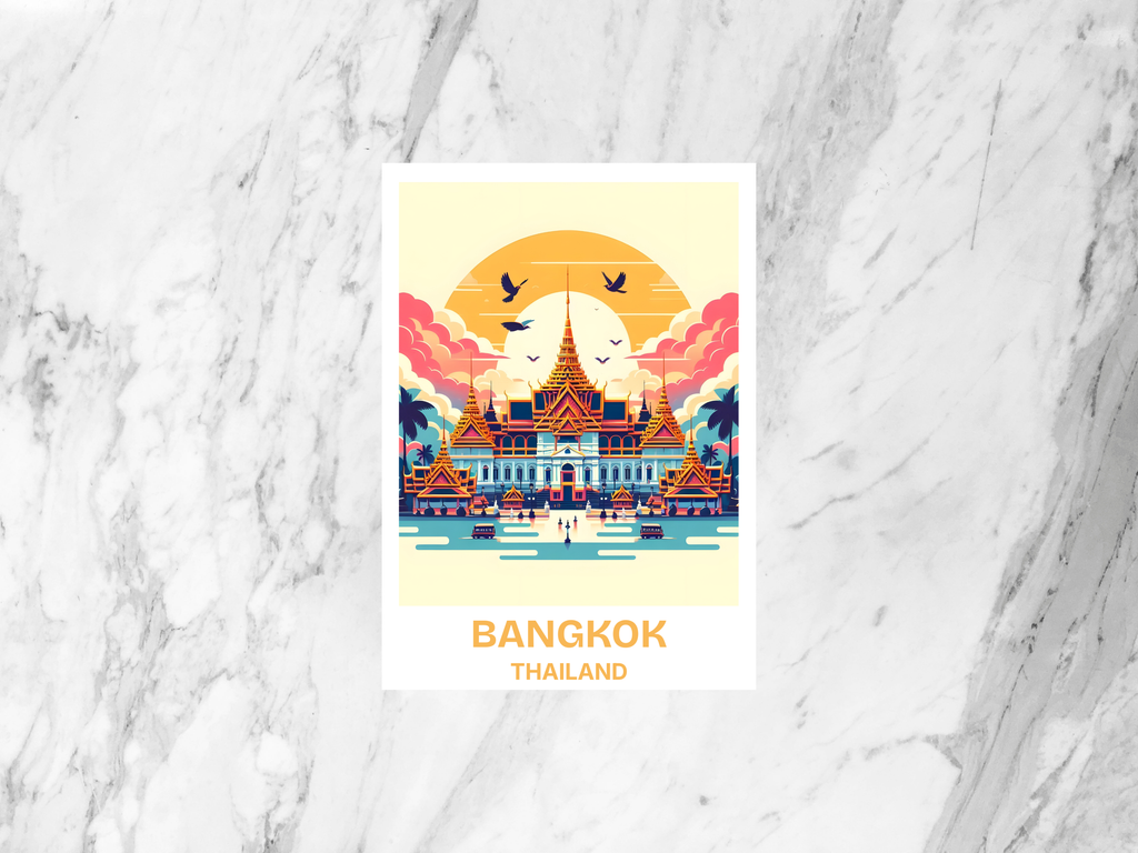 Handmade Bangkok Holiday Postcard Gift for Traveler Blank Thailand Postcard Print Travel Scrapbook Keepsake Grand Palace Artwork