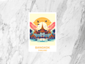 Handmade Bangkok Holiday Postcard Gift for Traveler Blank Thailand Postcard Print Travel Scrapbook Keepsake Grand Palace Artwork