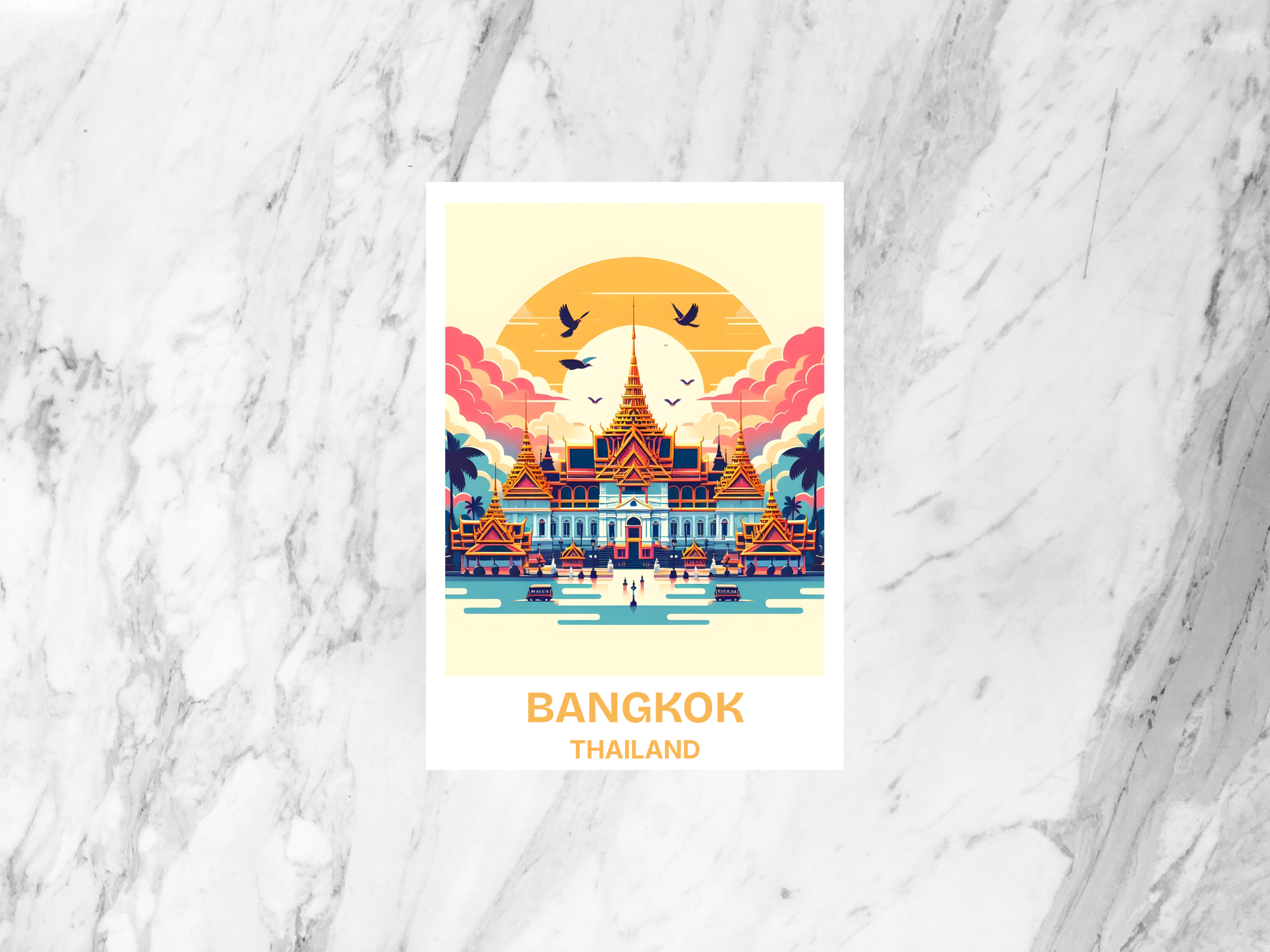 Handmade Bangkok Holiday Postcard Gift for Traveler Blank Thailand Postcard Print Travel Scrapbook Keepsake Grand Palace Artwork