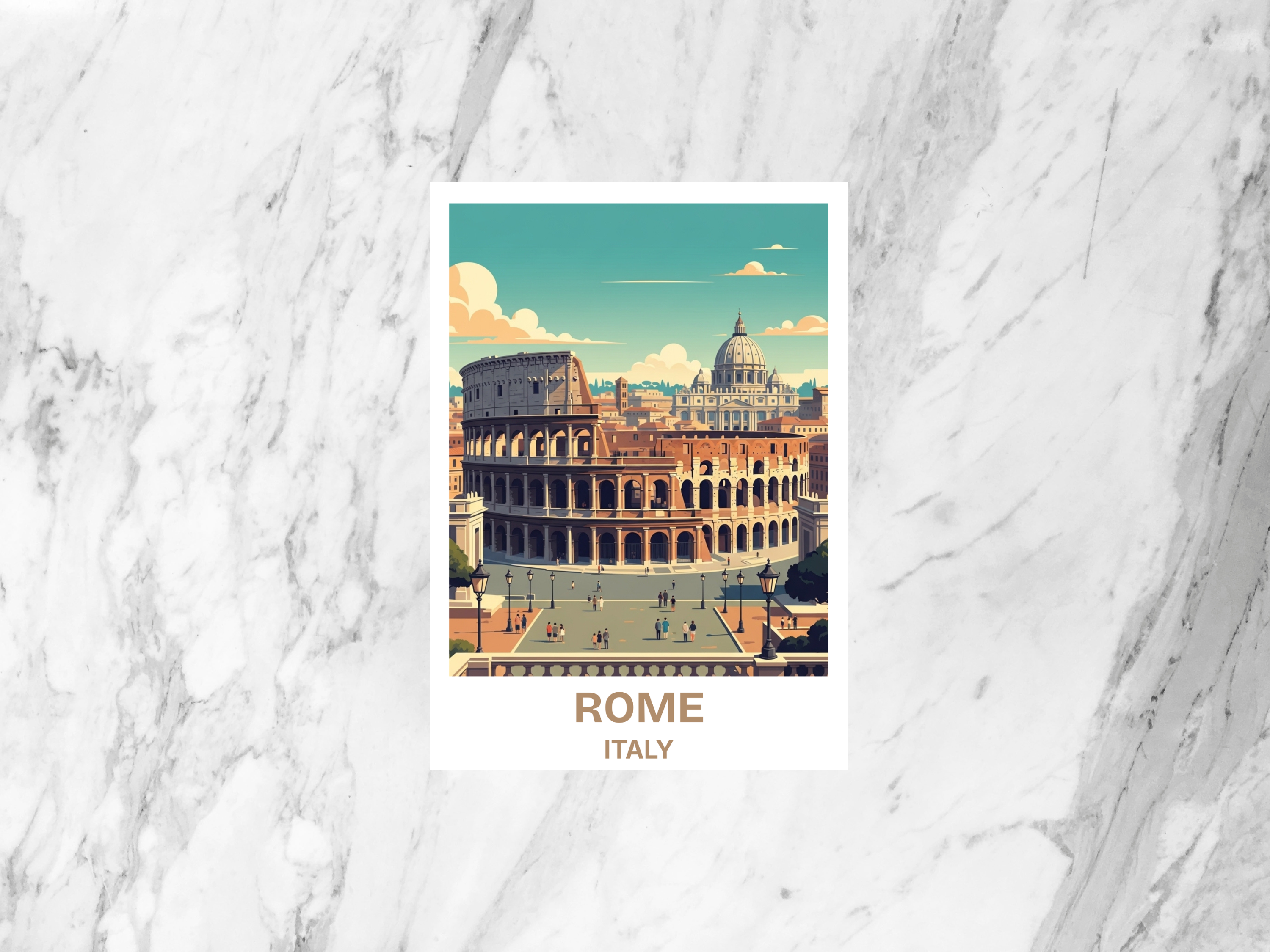 Rome Retro Travel Art Postcard Vintage Mid Century Travel Poster Italy Scenic Illustration Tourism Art Card