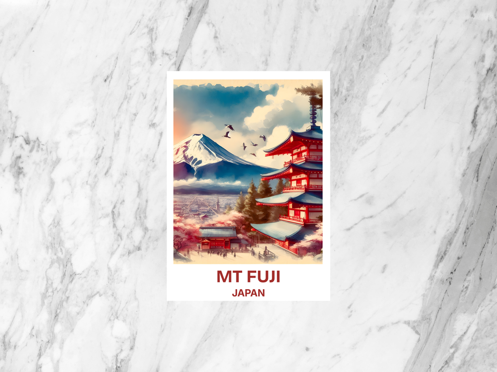 Mt Fuji Watercolor Postcard Japanese City Custom Holiday Postcards Japan Travel Diary Keepsake Gift for Travelers