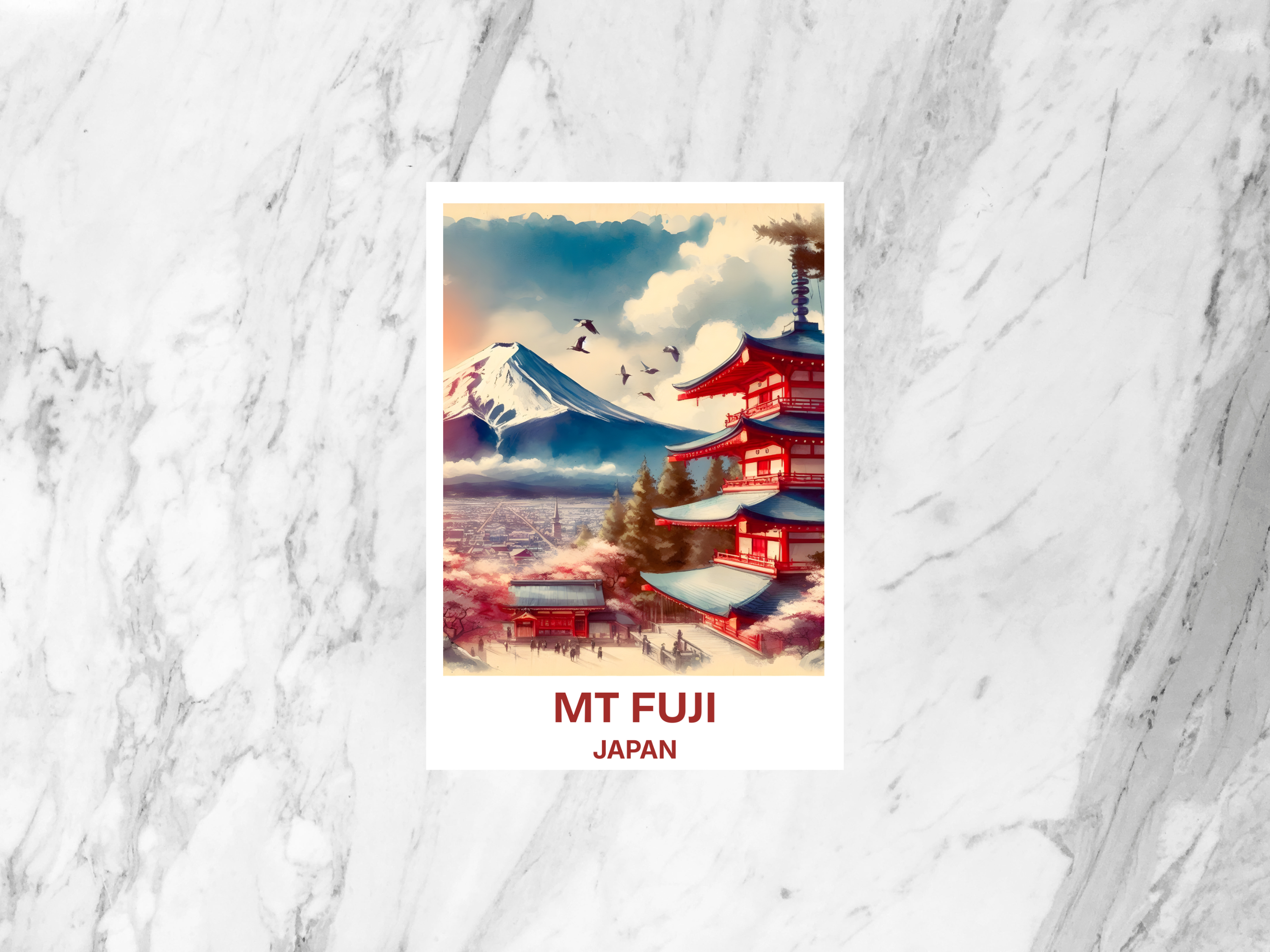Mt Fuji Watercolor Postcard Japanese City Custom Holiday Postcards Japan Travel Diary Keepsake Gift for Travelers