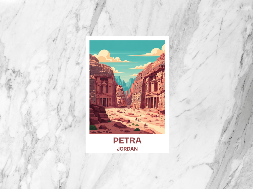 Petra Scenic Travel Illustration Postcard Retro Mid Century Vintage Travel Poster Jordan Tourism Art Card