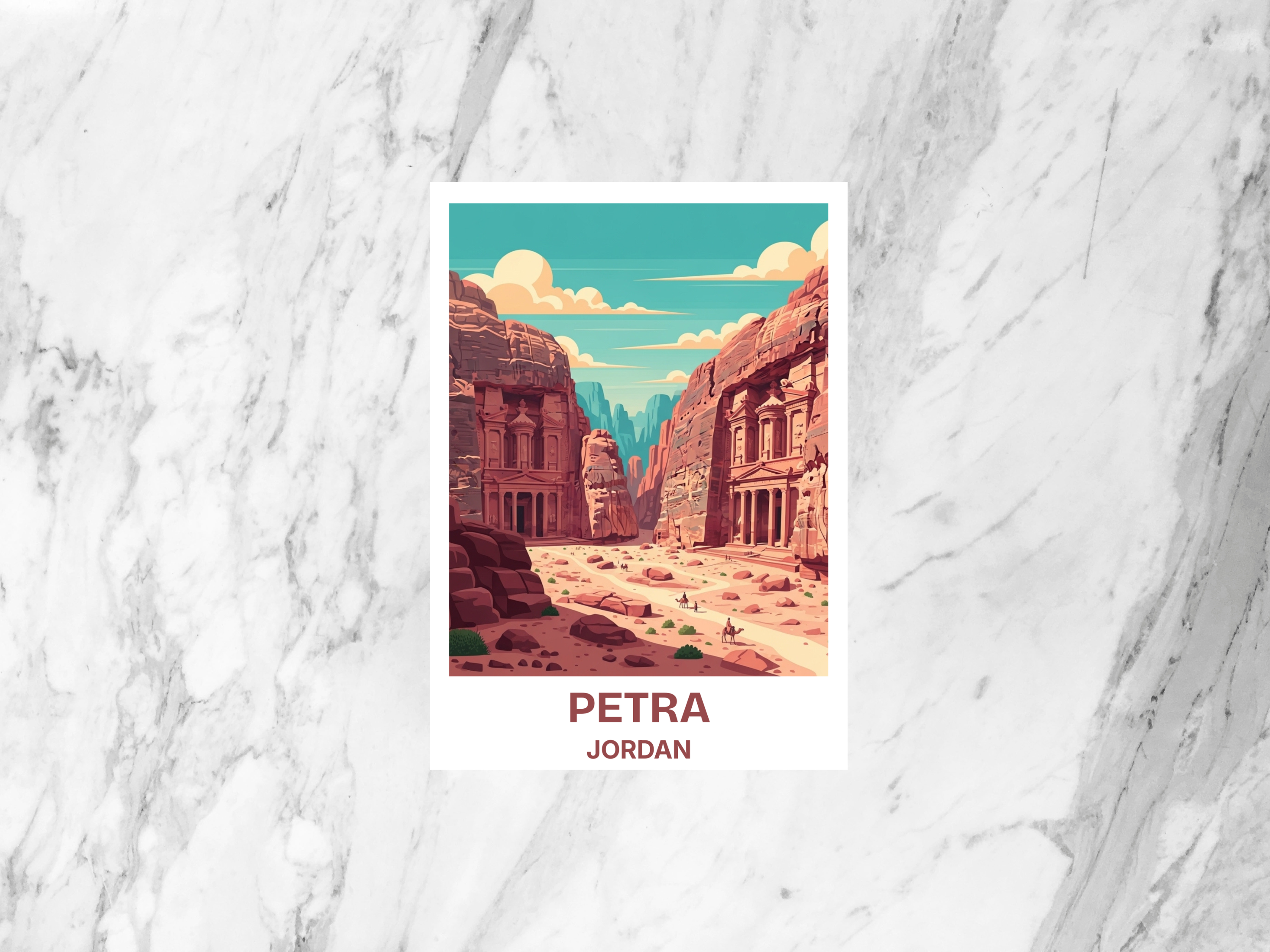 Petra Scenic Travel Illustration Postcard Retro Mid Century Vintage Travel Poster Jordan Tourism Art Card