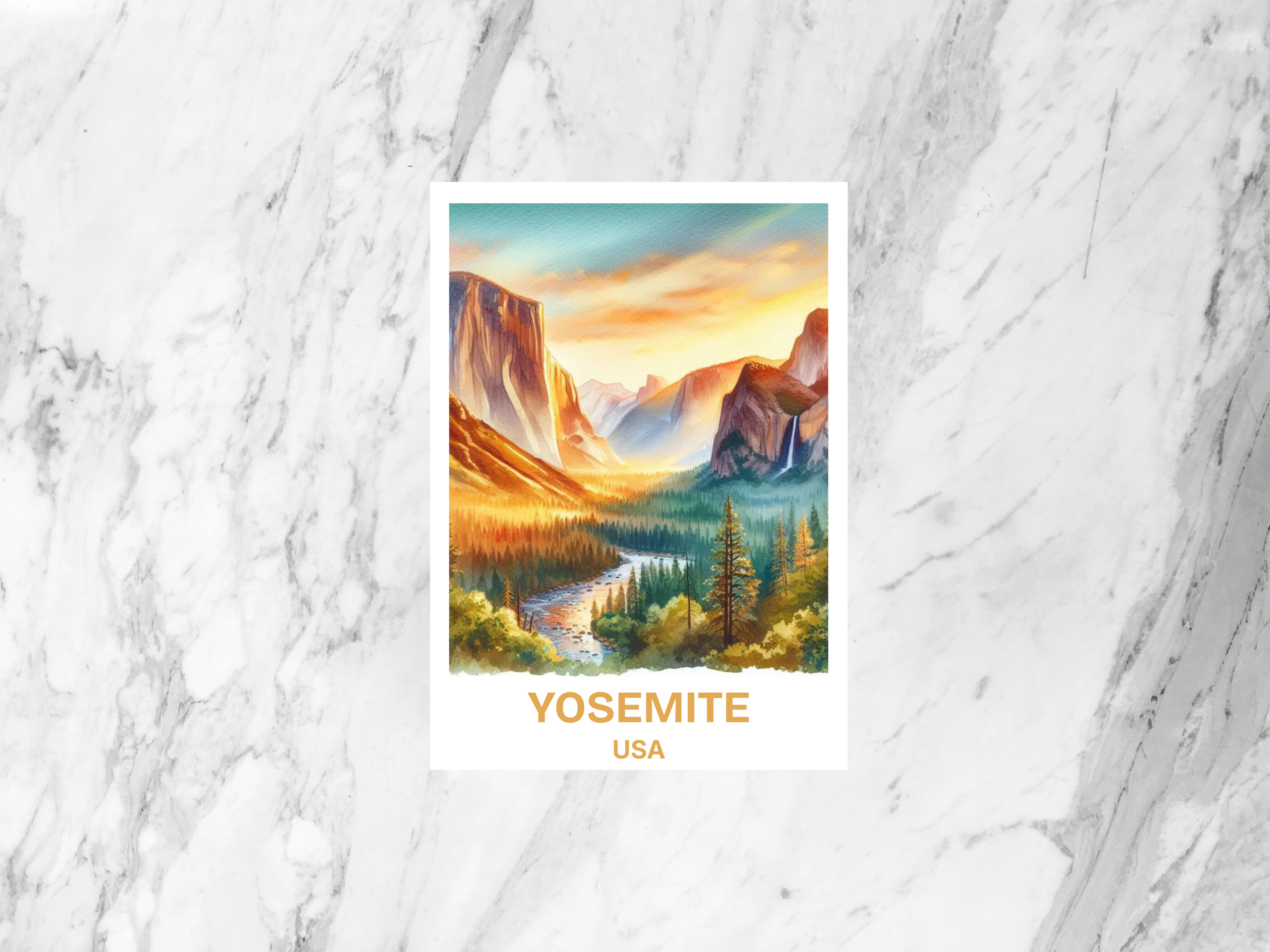Yosemite National Park Postcard Watercolor California Landscape Matte or Gloss Scenic Mountain Lover Gift USA Park Souvenir