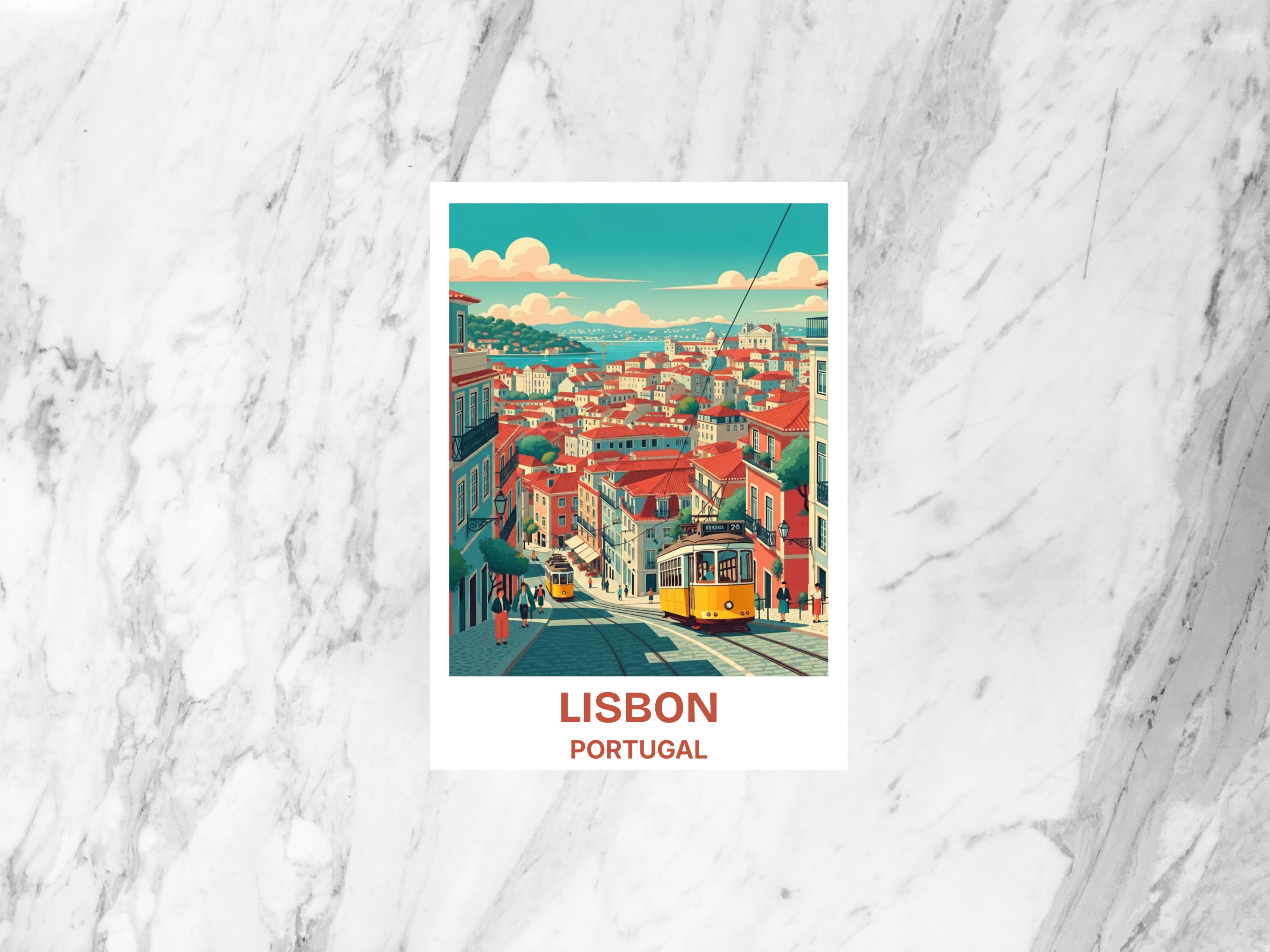 Lisbon Retro Travel Art Postcard Vintage Mid Century Travel Poster Portugal Scenic Illustration Tourism Art Card