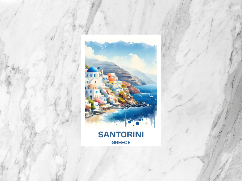 Santorini Watercolor Postcard Greece Holiday Travel Postcard Gift for Travelers Blank Europe Art Postcard Prints Travel Book Keepsake