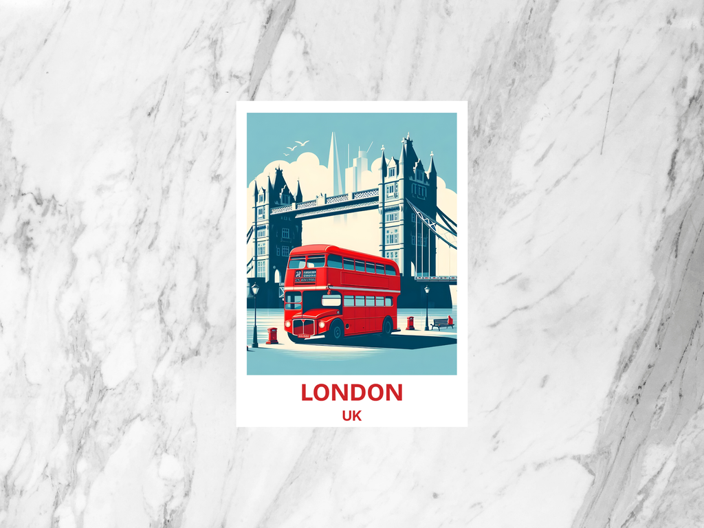 London Bridge Travel Postcard UK Red Bus Holiday Keepsake Blank Travel Diary Poster Print Custom Holiday Book Postcards