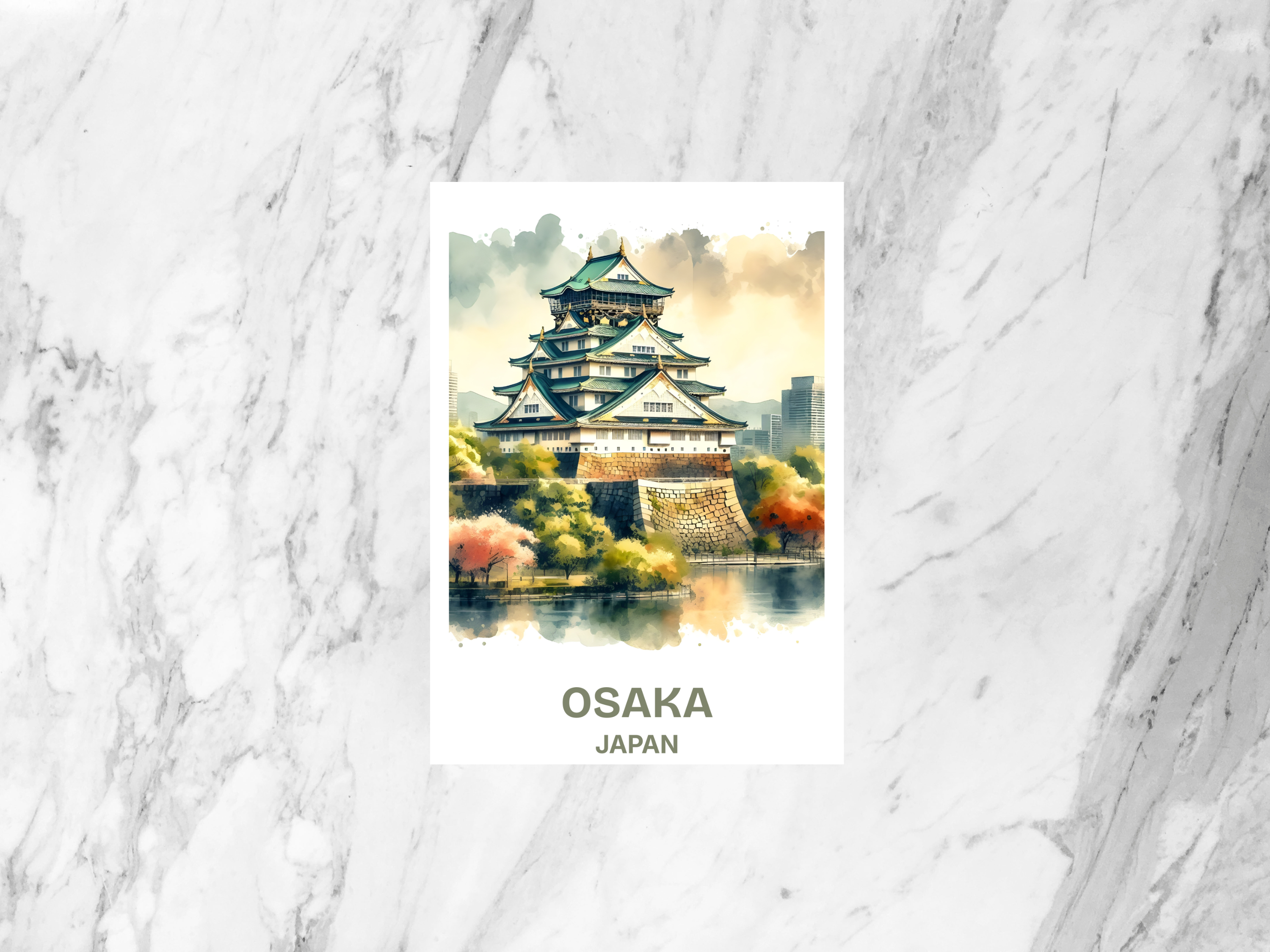 Osaka Watercolor Postcard Osaka Castle Japan Travel Souvenir Japanese Landmark Castle Illustration Handmade Gift for Japan Lover
