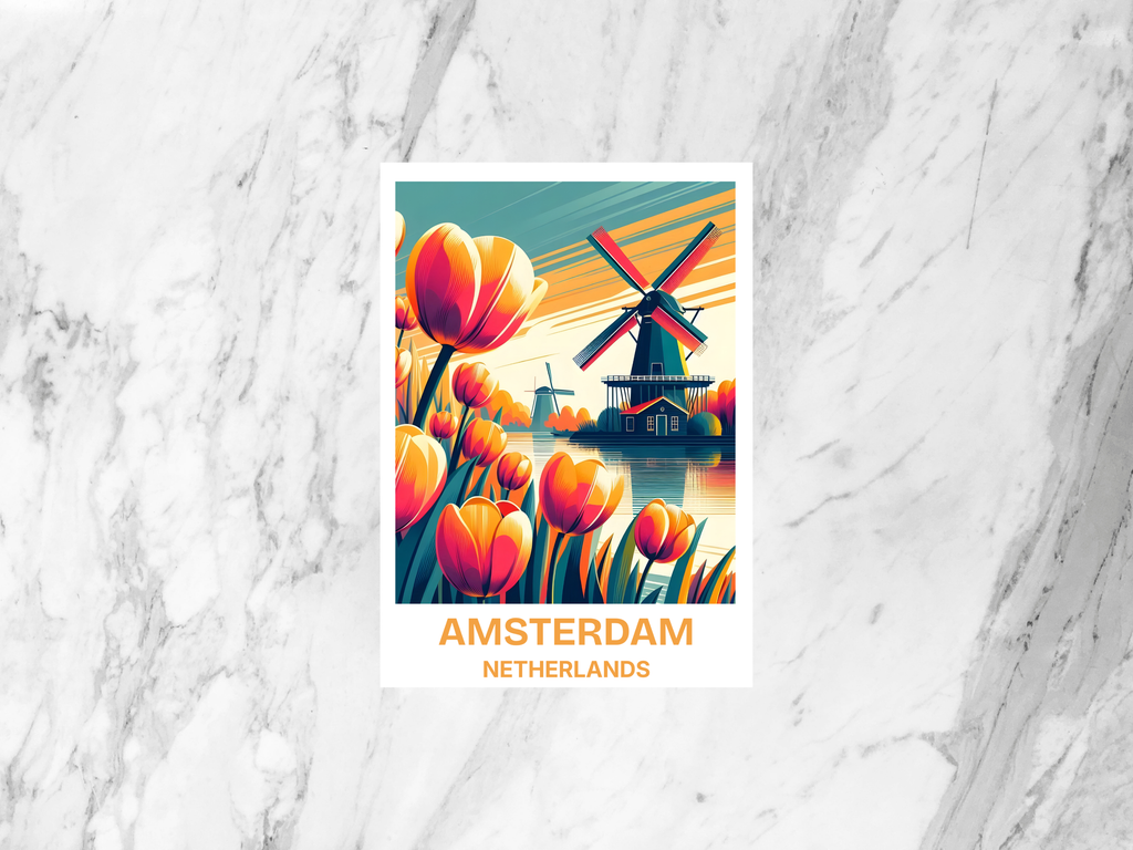 Blank Amsterdam Holiday Postcard Handmade Cute Watercolor Netherlands Travel Postcard Print Gift for Traveler Travel Scrapbook Keepsake