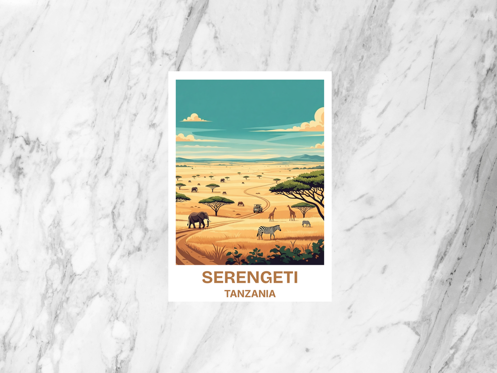 Serengeti National Park Postcard Retro Travel Poster Style Tanzania Safari Wildlife Mid Century Vintage Adventure Art Card
