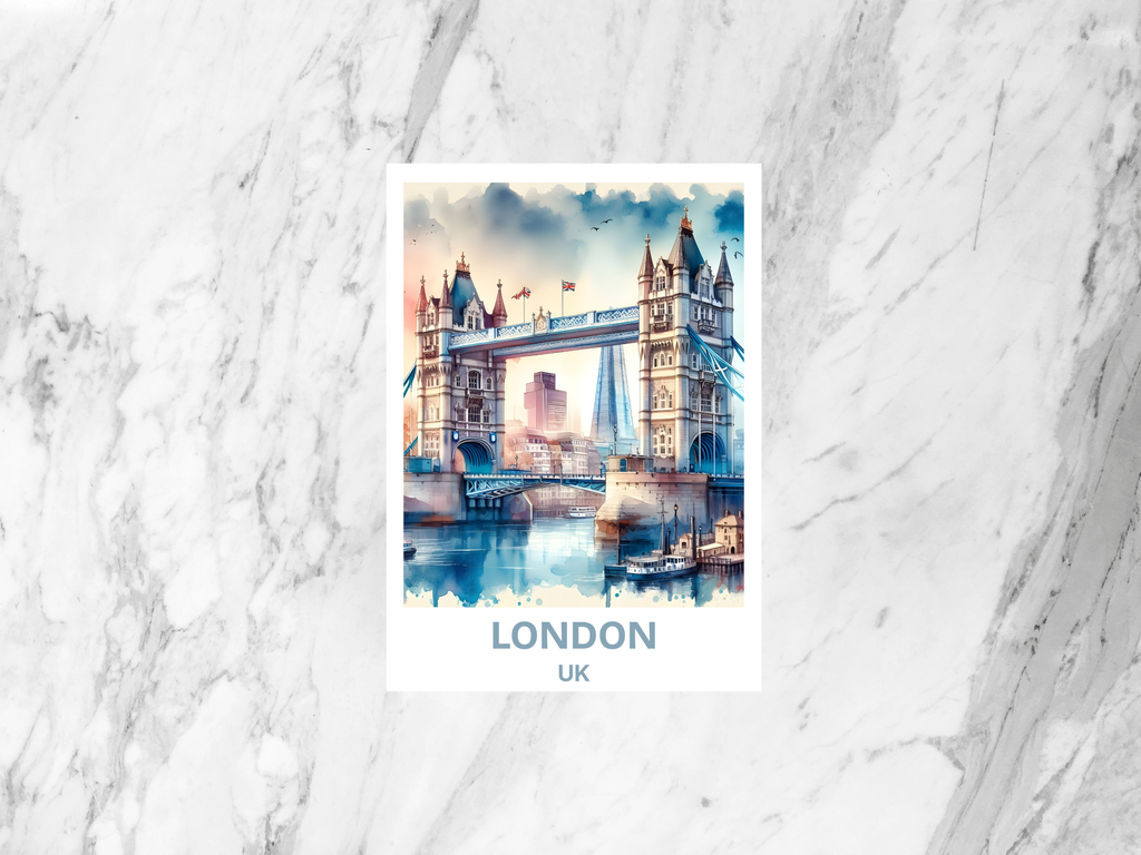 London Watercolor Postcard UK Travel Souvenir Landmark Art British Landmark Gift England Photo Keepsake London Bridge Illustration
