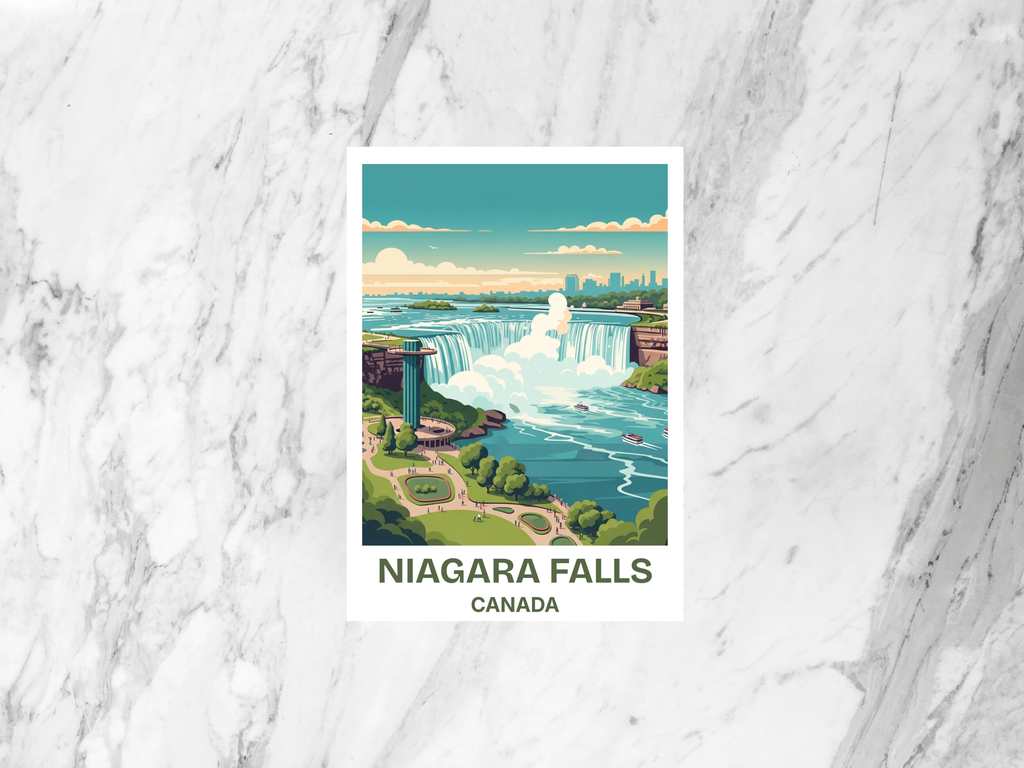 Niagara Falls Waterfall Travel Postcard Retro Vintage Travel Poster Mid Century Canada USA Scenic Illustration Art Card