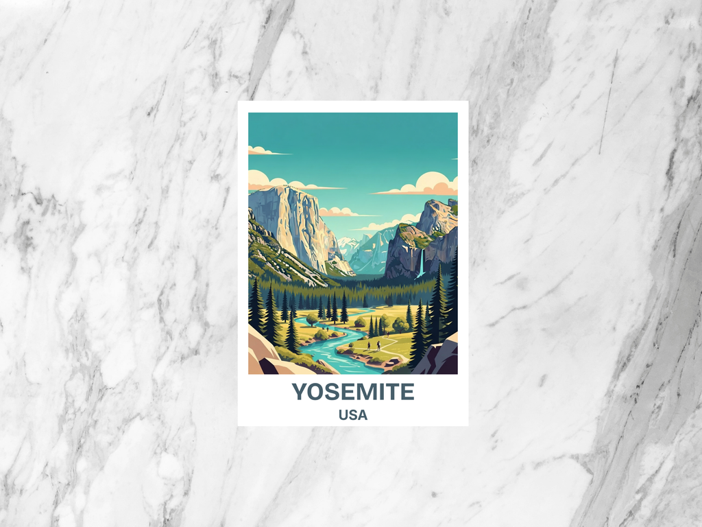 Yosemite National Park Postcard Retro Travel Poster Style Vintage Scenic Illustration California Outdoors Hiking Art Card