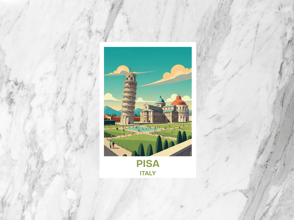 Pisa Italy Postcard Retro Travel Poster Mid Century Vintage Illustration Scenic Tourism Leaning Tower Art Card for Collectors