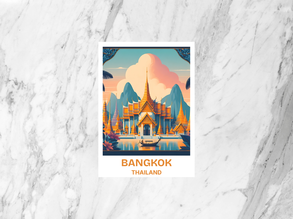 Bangkok Travel Postcard Thailand Holiday Keepsake Grand Palace Poster Art Asia Travel Scrapbook Gift for Travelers Unique Custom Travel Gift
