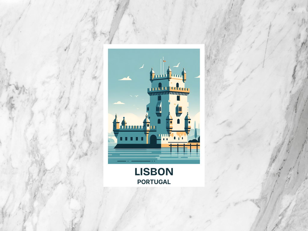 Belem Tower Travel Postcard Portugal Holiday Blank Postcard Lisbon City Travel Diary Print Europe Summer Vacation Travel Keepsake